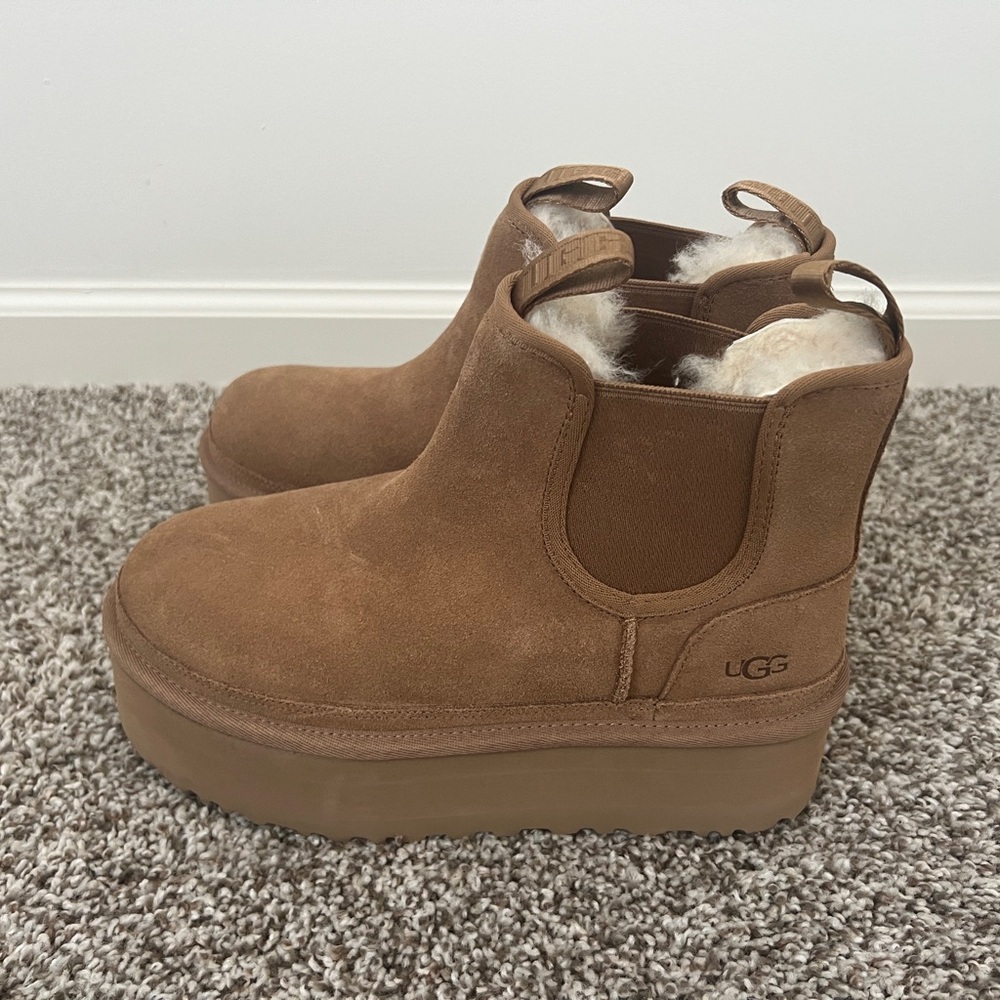 UGG Tan Suede Platform Ankle Boots